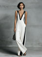 Women's Color-Block Sleeveless V-Neck Wide-Leg Jumpsuit – French Style Long Pants FitiqueFit