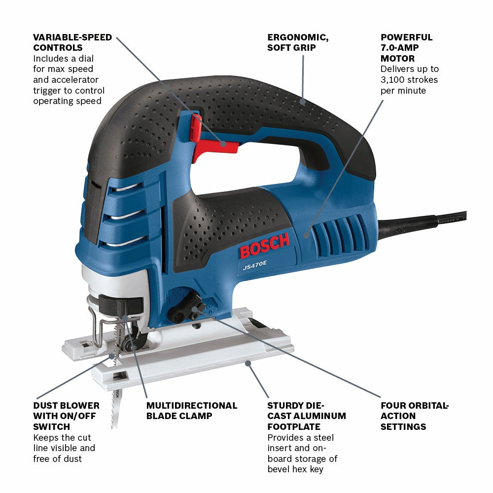 BOSCH JS470E 7.0 Amp Top-Handle Jig Saw VM Hardware