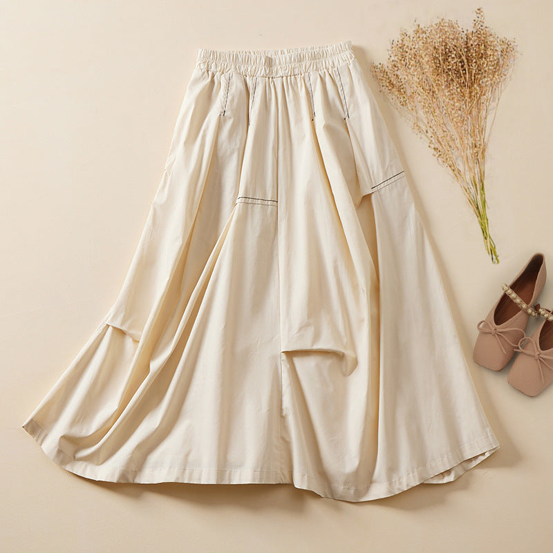 Women's Summer All Cotton Loose Western Style Mid-length Draping A- Line Skirt Grayceful LLC