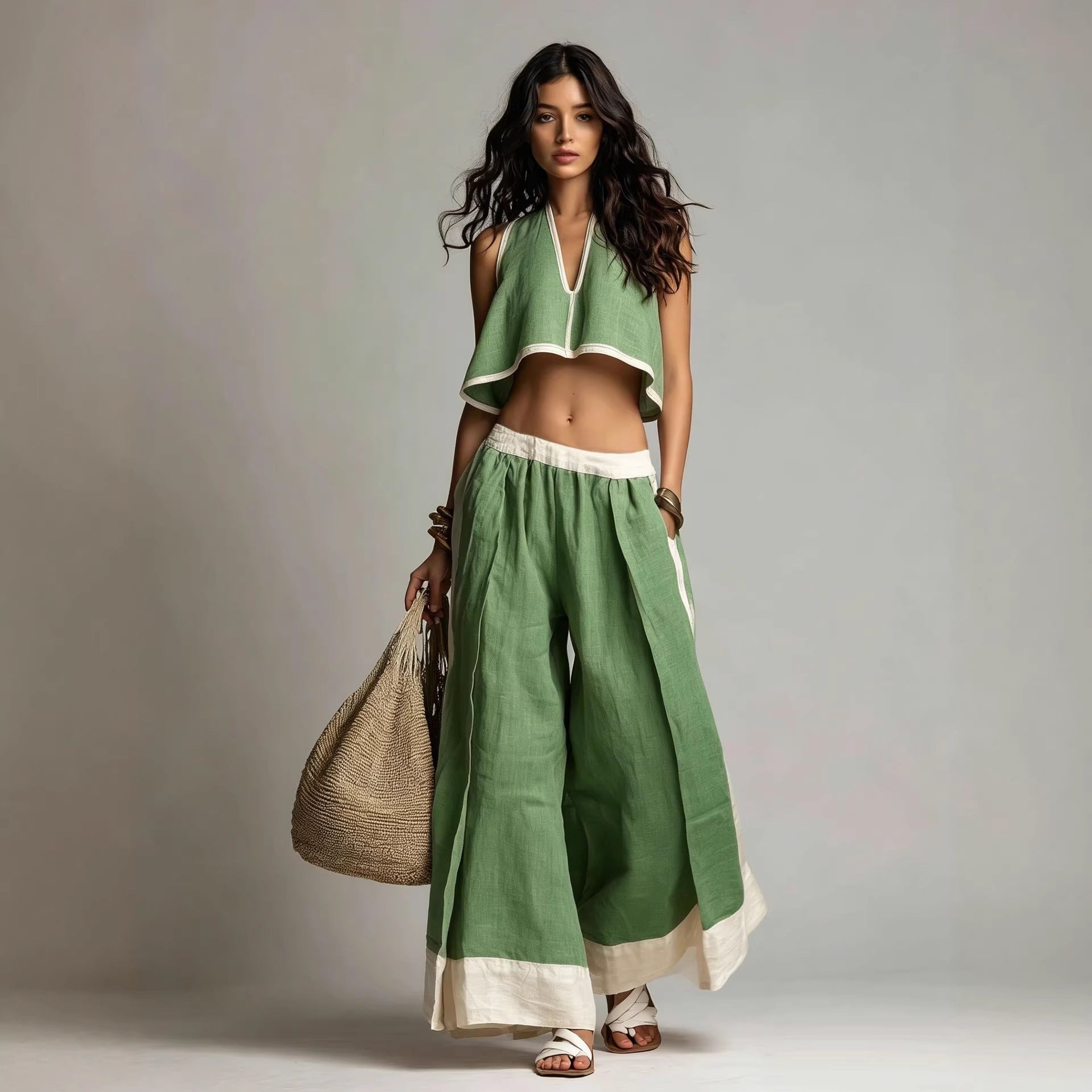 Sleeveless V-Neck Two-Piece Set – Solid Color Lounge & Casual Outfit FitiqueFit