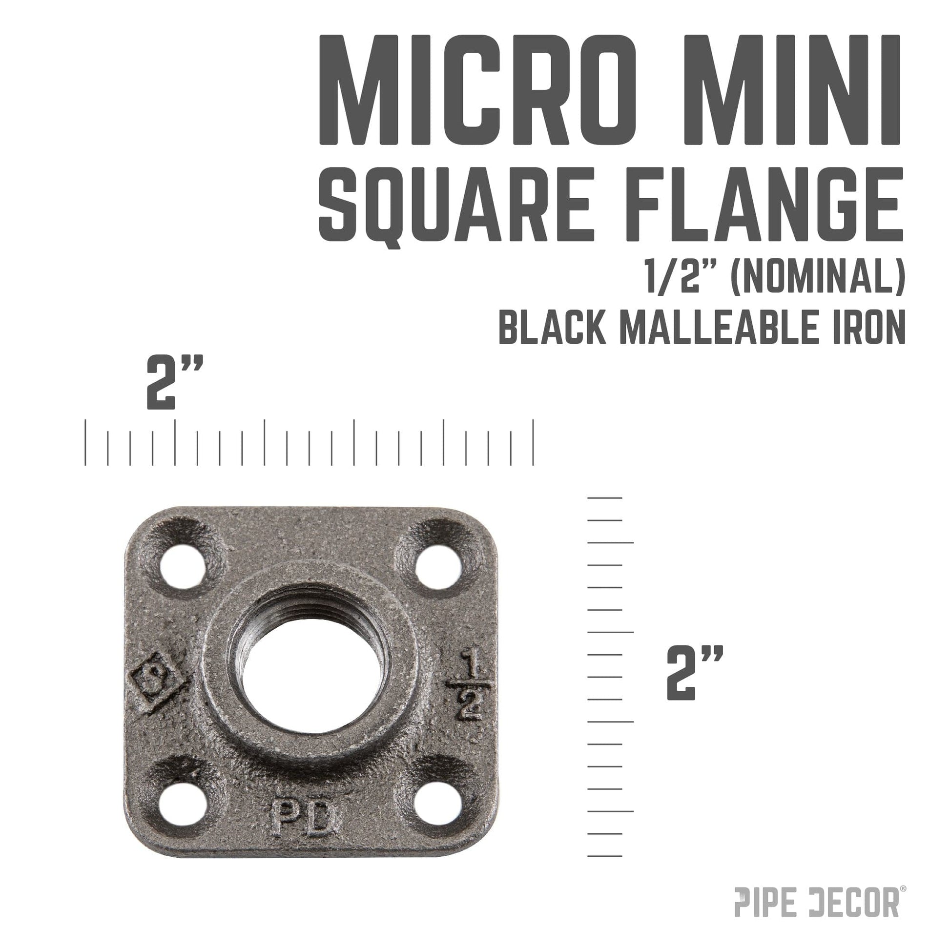 1/2 in. Black Micro Mini Square Flange PIPE DECOR