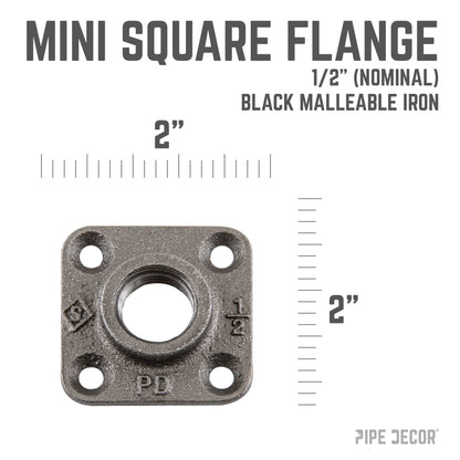 1/2 in. Black Micro Mini Square Flange (8-Pack) PIPE DECOR