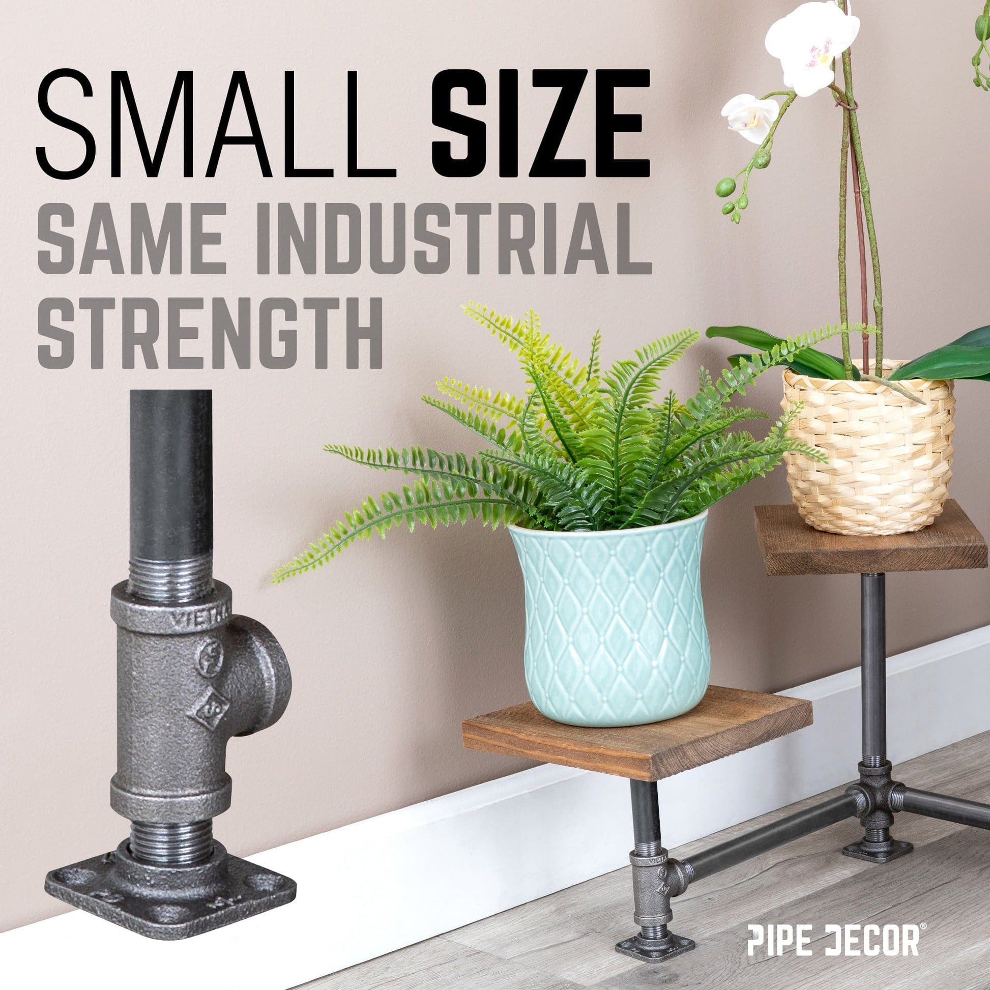 1/2 in. Black Micro Mini Square Flange PIPE DECOR