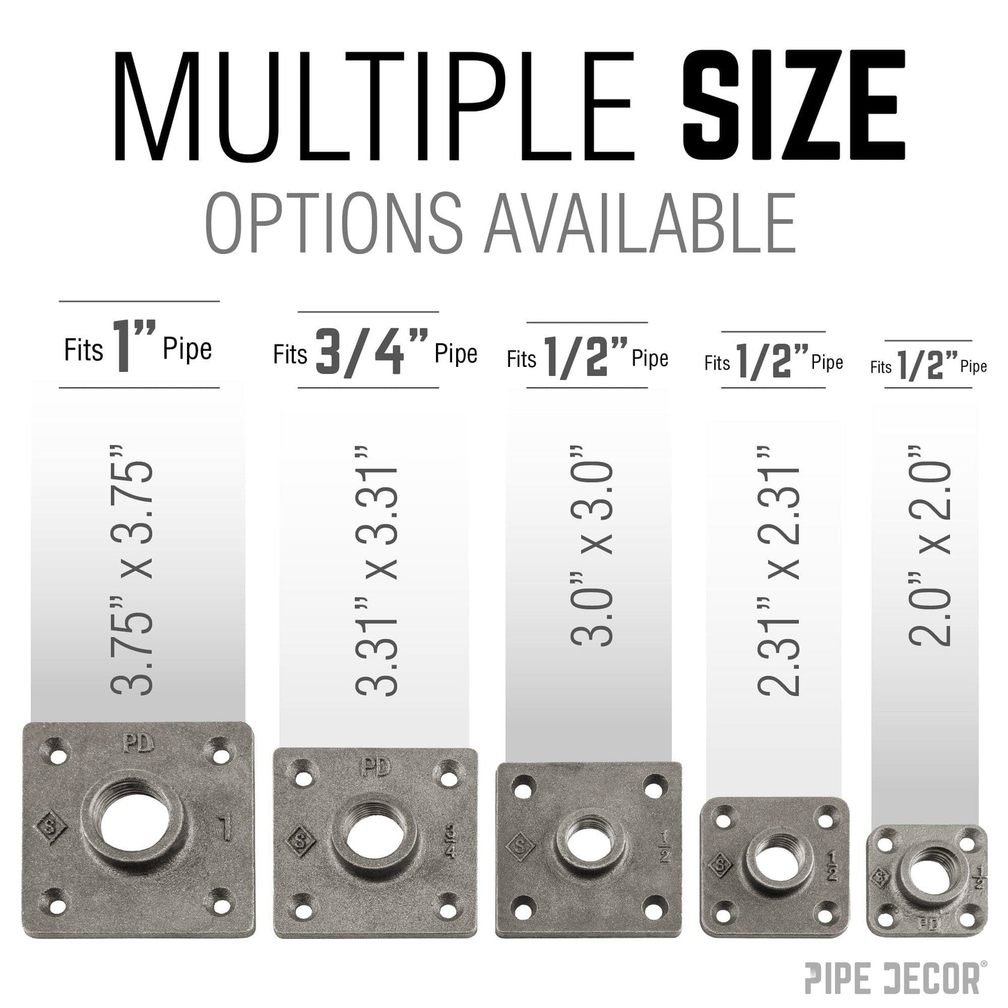 1/2 in. Black Micro Mini Square Flange (8-Pack) PIPE DECOR