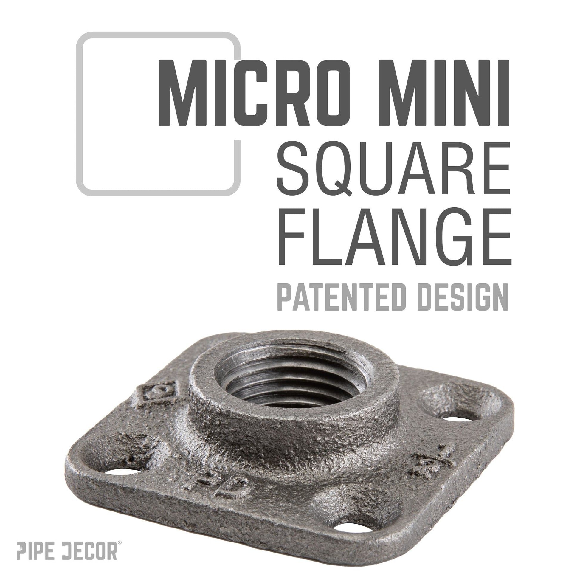 1/2 in. Black Micro Mini Square Flange (8-Pack) PIPE DECOR