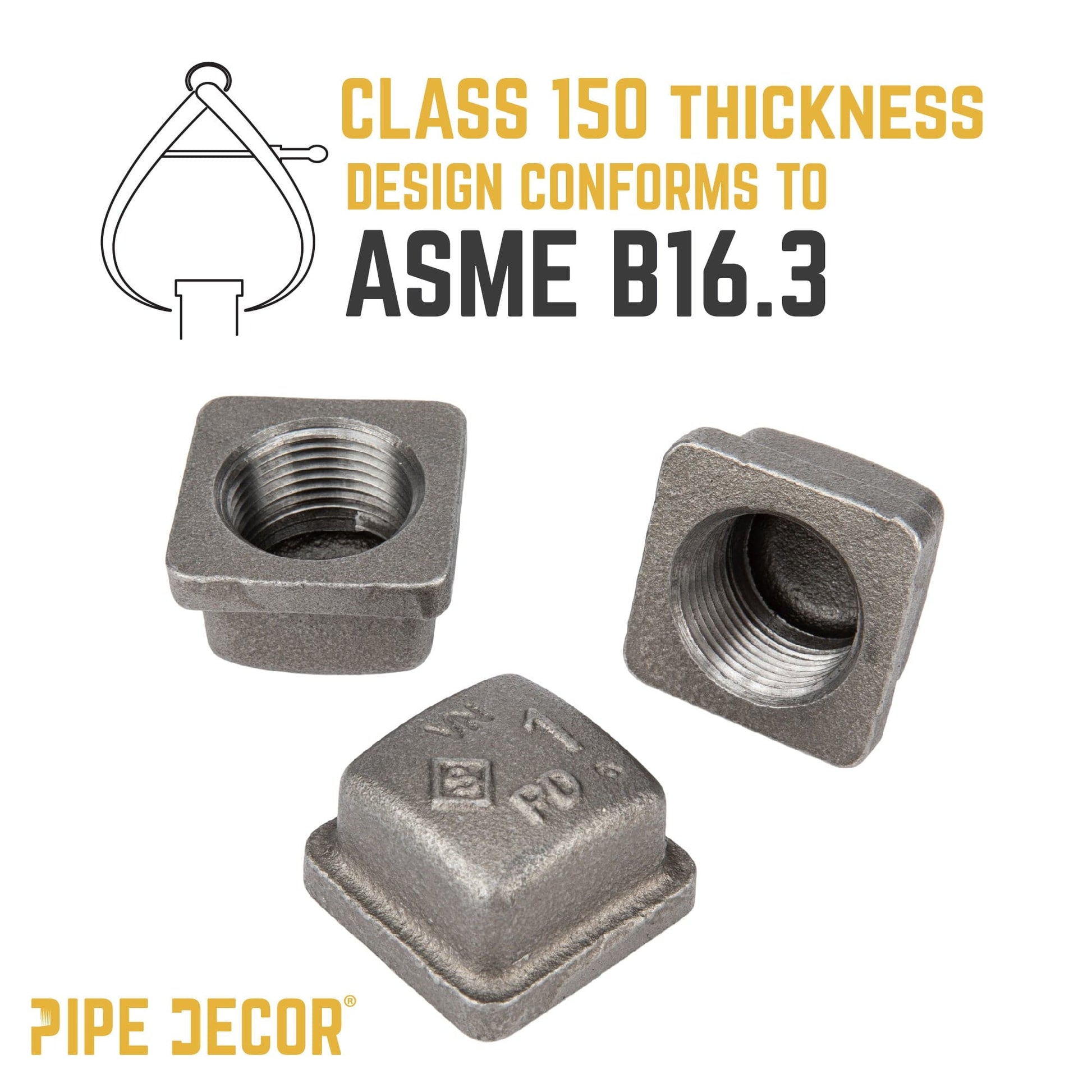 1 in. Black Square Cap PIPE DECOR