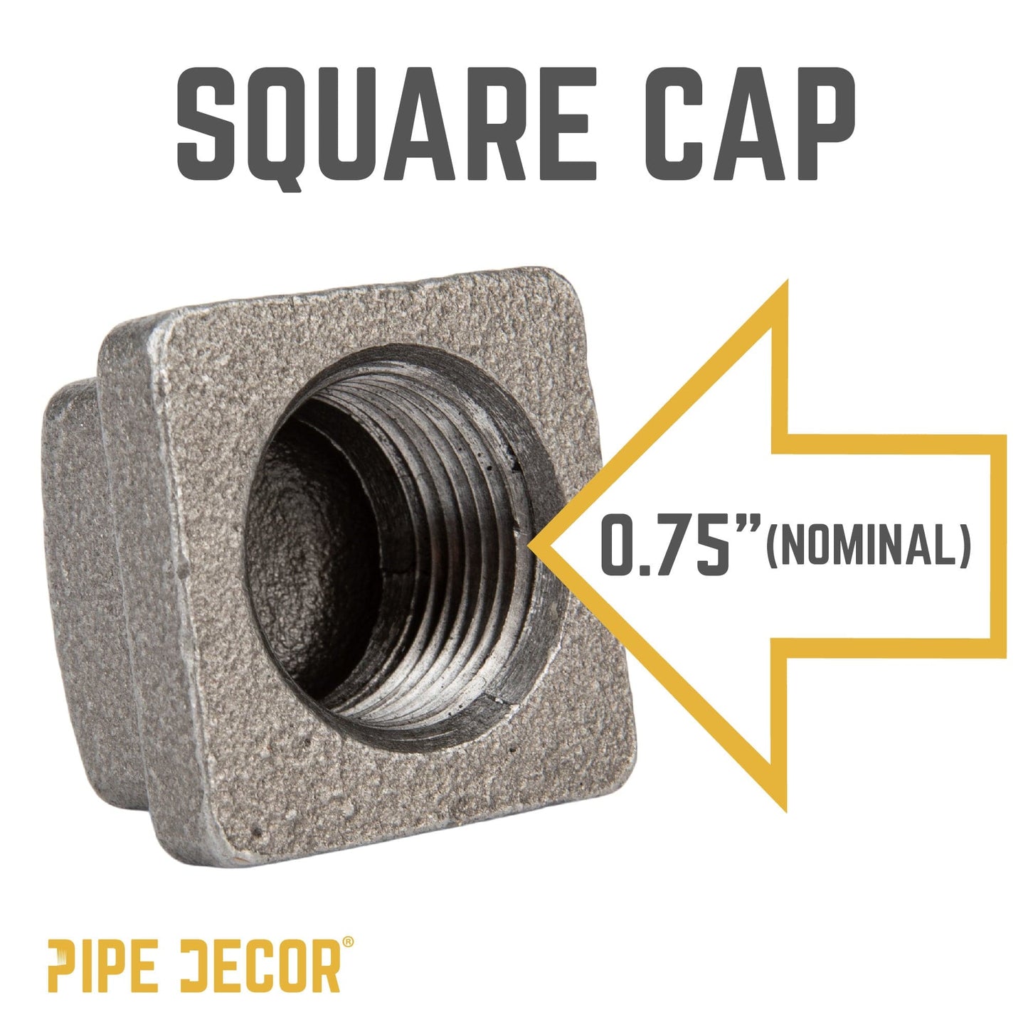 3/4 in. Black Square Cap PIPE DECOR