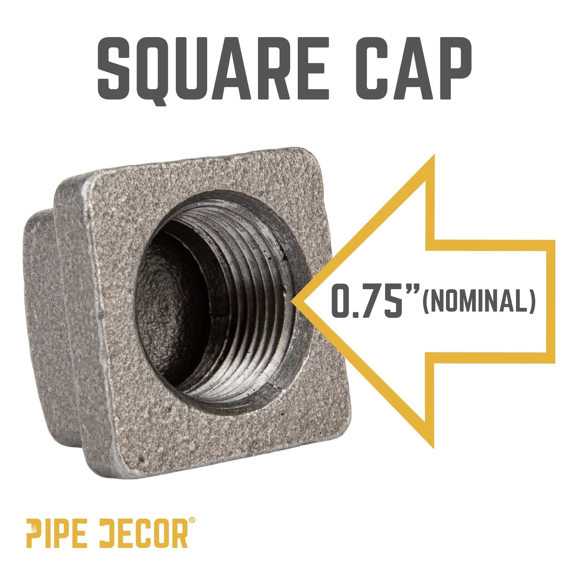 3/4 in. Black Square Cap PIPE DECOR