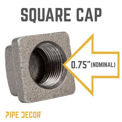 3/4 in. Black Square Cap PIPE DECOR