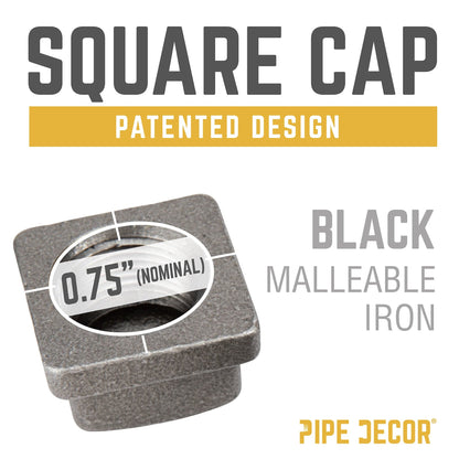 3/4 in. Black Square Cap PIPE DECOR