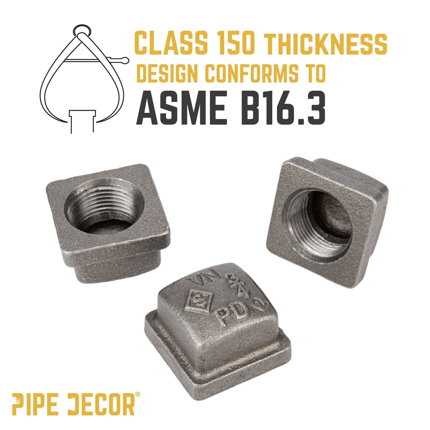 3/4 in. Black Square Cap PIPE DECOR