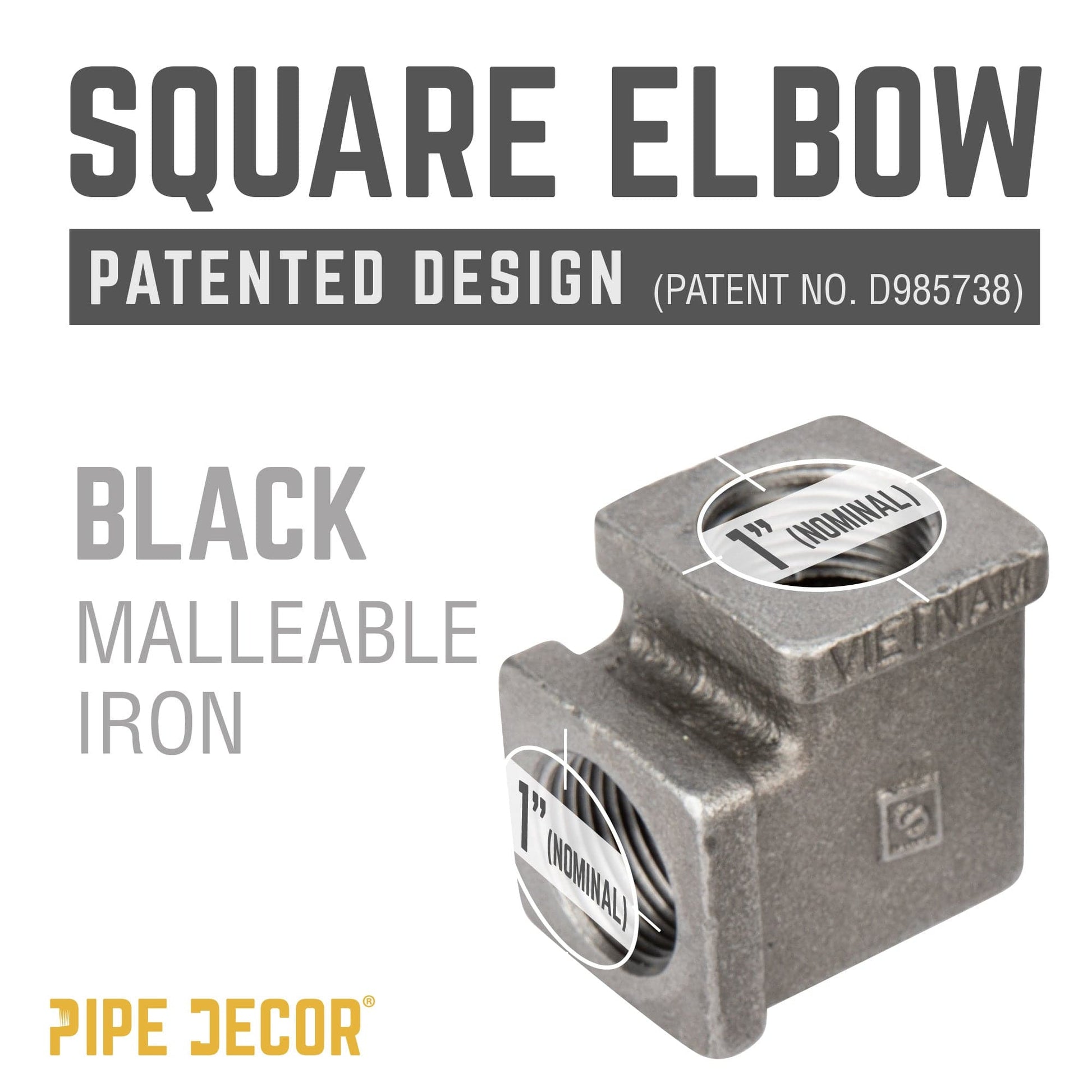 1 in. Black Square 90 Degree Elbow PIPE DECOR