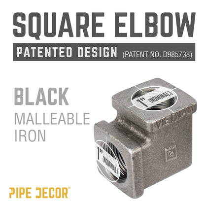 1 in. Black Square 90 Degree Elbow PIPE DECOR