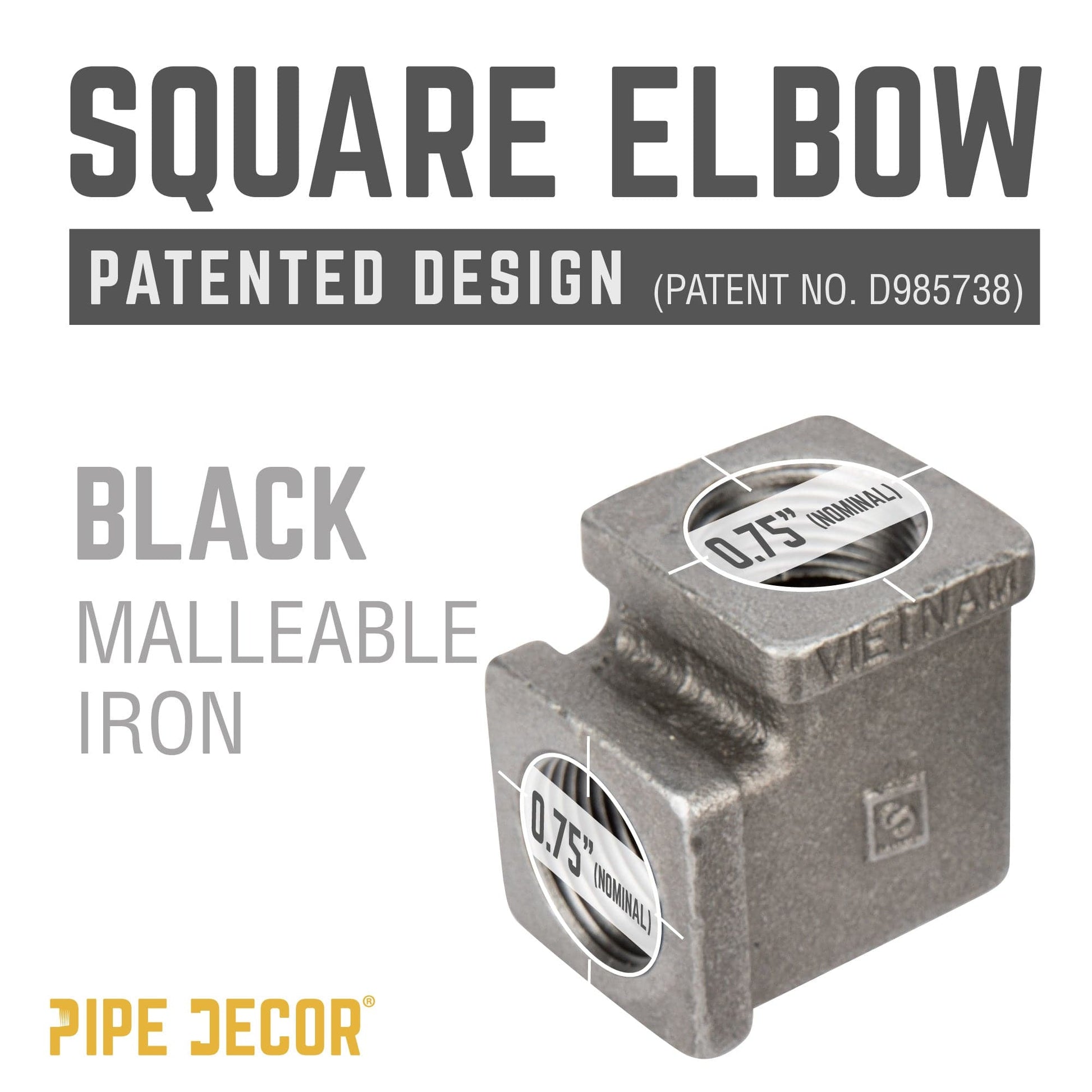 3/4 in. Black Square 90 Degree Elbow PIPE DECOR