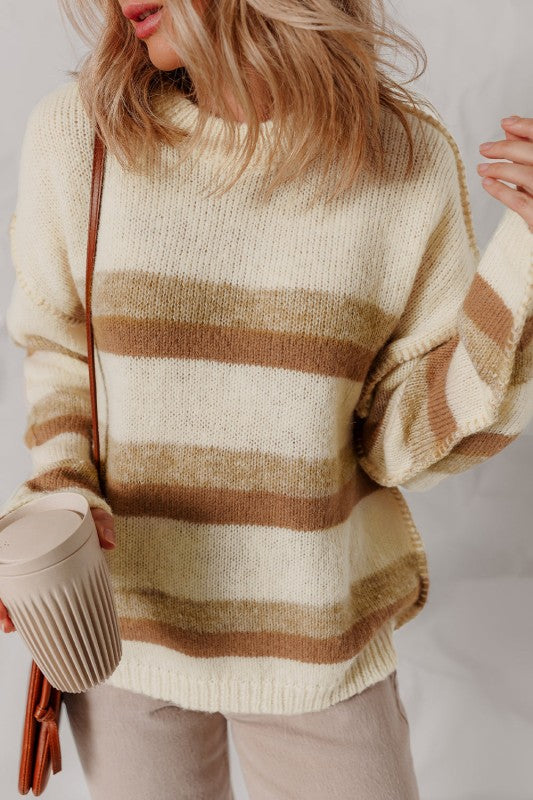 Stripe Reverse Seam Drop Shoulder Baggy Sweater Shop Style & More | Fresh Looks, Everyday Deals & Free Shipping