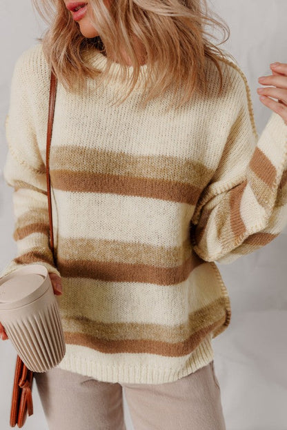 Stripe Reverse Seam Drop Shoulder Baggy Sweater Shop Style & More | Fresh Looks, Everyday Deals & Free Shipping