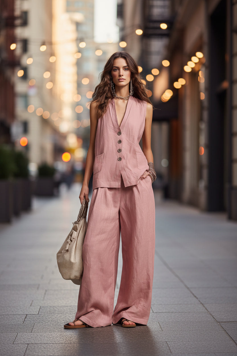 Women's Sleeveless Vest & Wide-Leg Pants Two-Piece Set – 10 Colors XS–3XL FitiqueFit