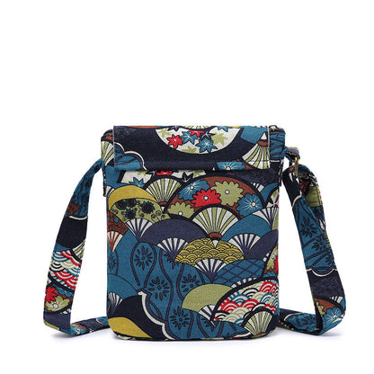 Ethnic Style Crossbody Bag, Vintage Floral Print Bucket Bag, Women's Fabric Flap Purse NovaCart