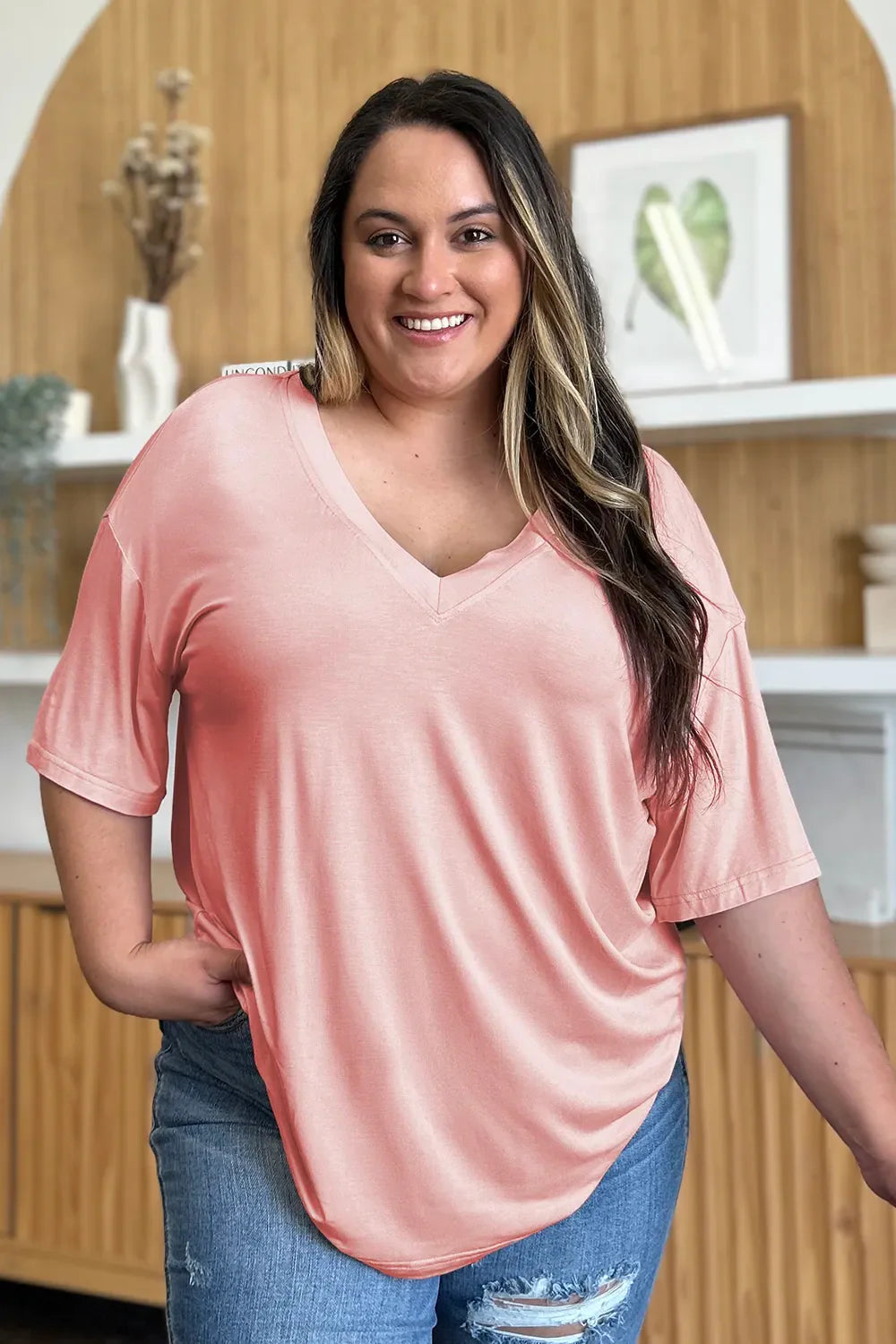 Basic Bae Full Size Bamboo V-Neck Drop Shoulder T-Shirt New Era Fashion LLc