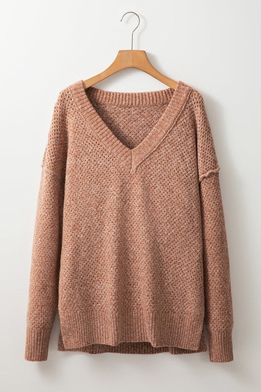 Solid Eyelet V-Neck Drop Shoulder Sweater Shop Style & More | Fresh Looks, Everyday Deals & Free Shipping