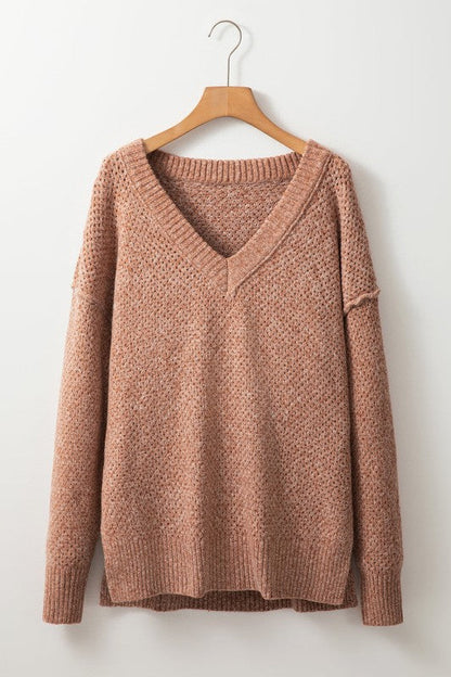 Solid Eyelet V-Neck Drop Shoulder Sweater Shop Style & More | Fresh Looks, Everyday Deals & Free Shipping