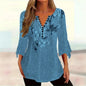 Women’s Printed Spike Button Three-Quarter Sleeve Casual Top FitiqueFit