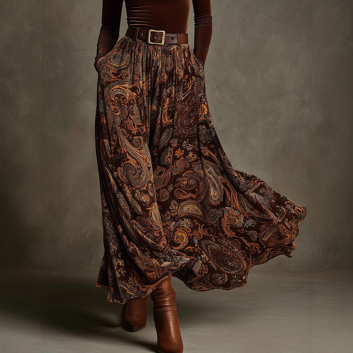 Women's Floral Print Long Sleeve Skirt Set with Belt – Caramel FitiqueFit
