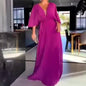 Women's Solid Color And V-neck Bat Sleeve High Waist Dress See size chart under “more details” The Fashion Celestial