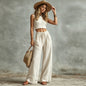 Women's Sleeveless Vest & Drawstring High-Waist Wide-Leg Pants Set FitiqueFit
