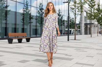 Women’s Floral Patchwork Three-Quarter Sleeve Dress FitiqueFit