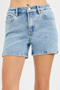 RISEN High Rise Denim Shorts with Embroidered Detail New Era Fashion LLc