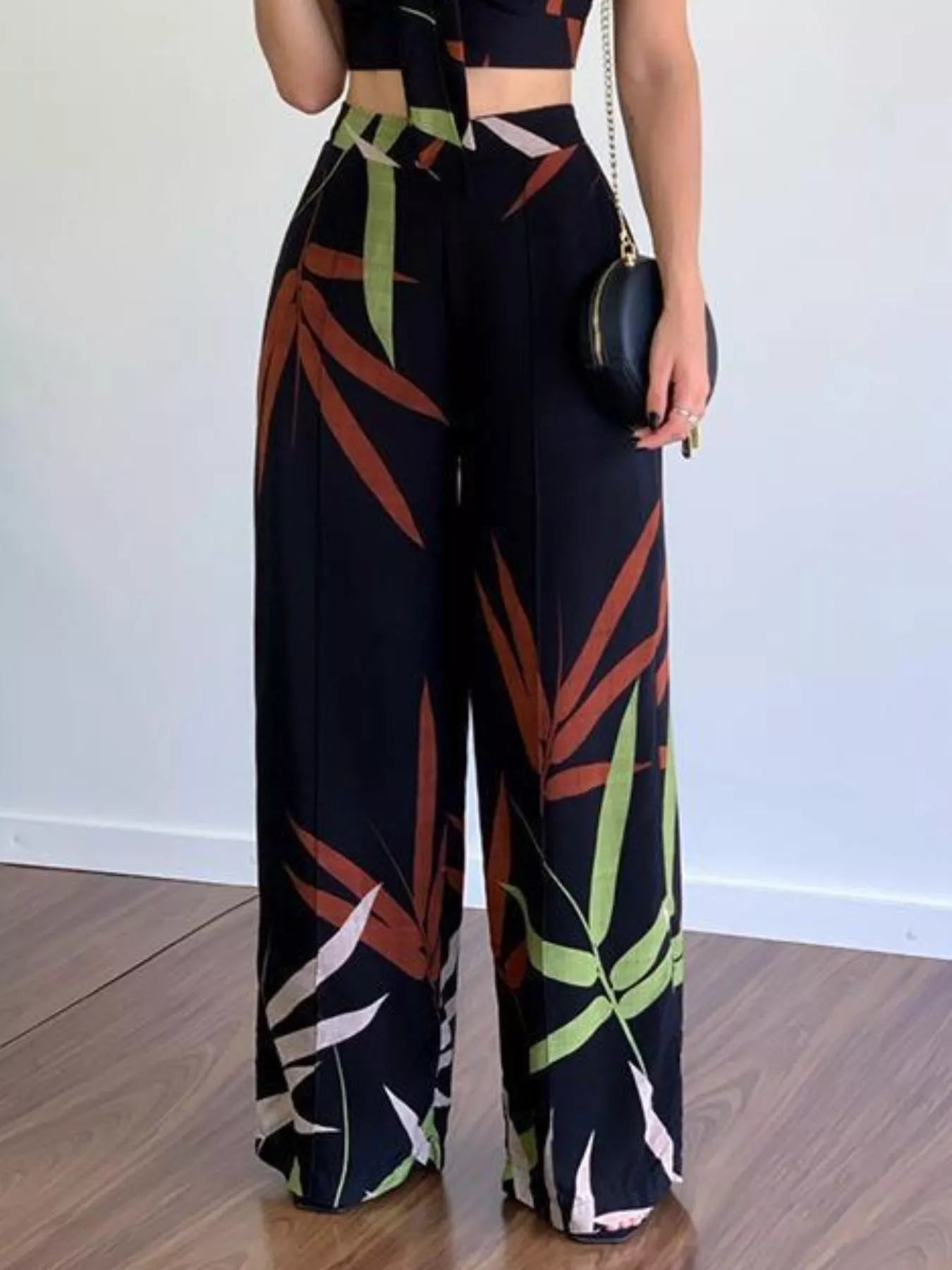 Tropical Print Spaghetti Strap Crop Top and Wide Leg Pants Set New Era Fashion LLc