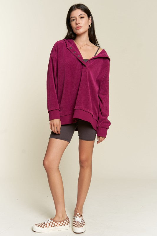 Long Sleeve Button Down Ribbed Hooded Sweatshirt Shop Style & More | Fresh Looks, Everyday Deals & Free Shipping
