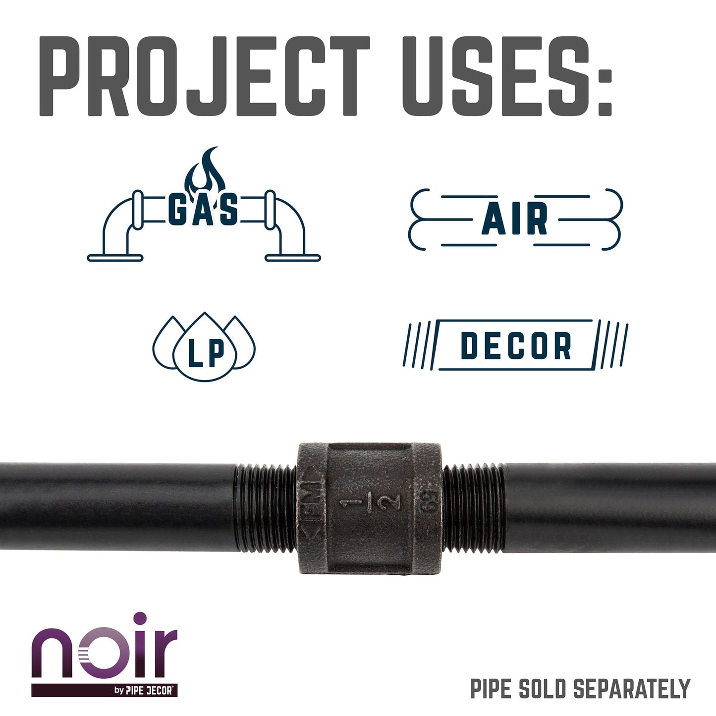 1/2 in. Prefinished Matte Black Coupling PIPE DECOR