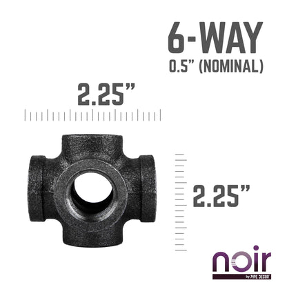 1/2 in. Prefinished Matte Black 6-Way Fitting PIPE DECOR