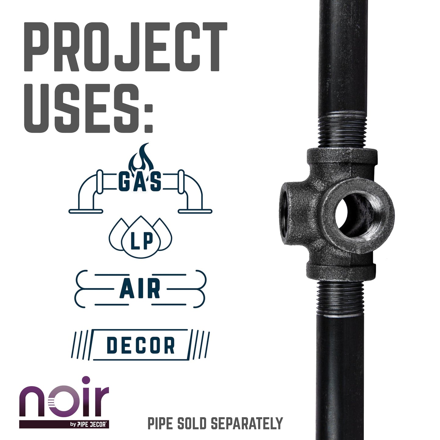 1/2 in. Prefinished Matte Black 5-Way Fitting PIPE DECOR