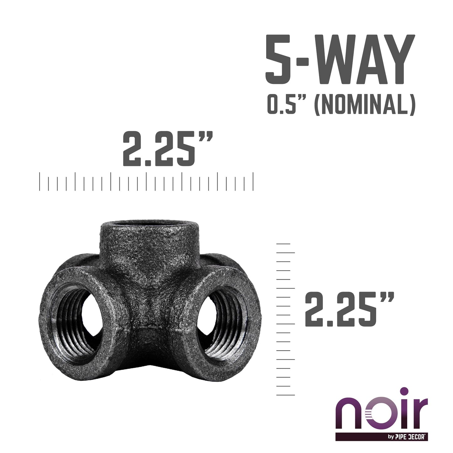 1/2 in. Prefinished Matte Black 5-Way Fitting PIPE DECOR