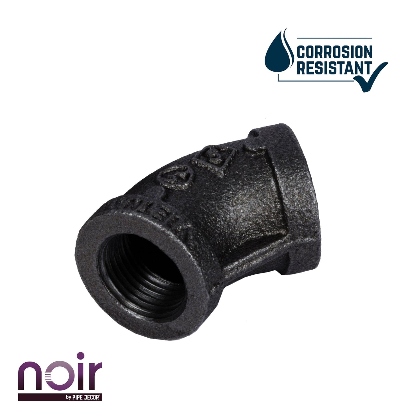 1/2 in. Prefinished Matte Black 45-Degree Elbow PIPE DECOR