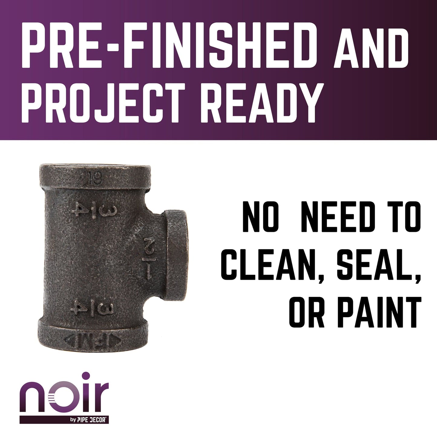 3/4 in. x 3/4 in. x 1/2 in. Prefinished Matte Black Reducing Tee PIPE DECOR