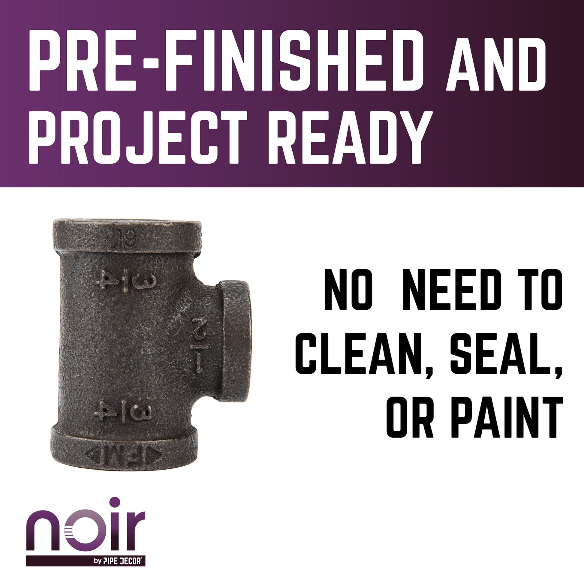 3/4 in. x 3/4 in. x 1/2 in. Prefinished Matte Black Reducing Tee PIPE DECOR