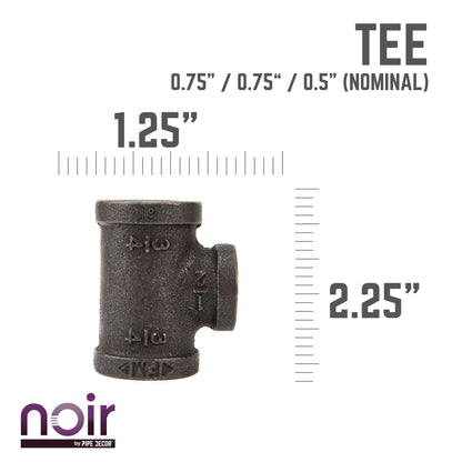 3/4 in. x 3/4 in. x 1/2 in. Prefinished Matte Black Reducing Tee PIPE DECOR