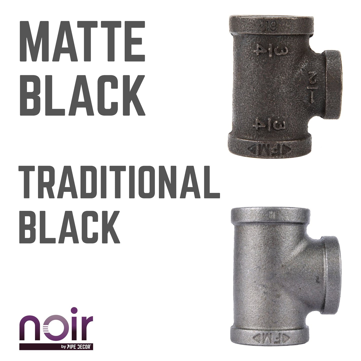 3/4 in. x 3/4 in. x 1/2 in. Prefinished Matte Black Reducing Tee PIPE DECOR