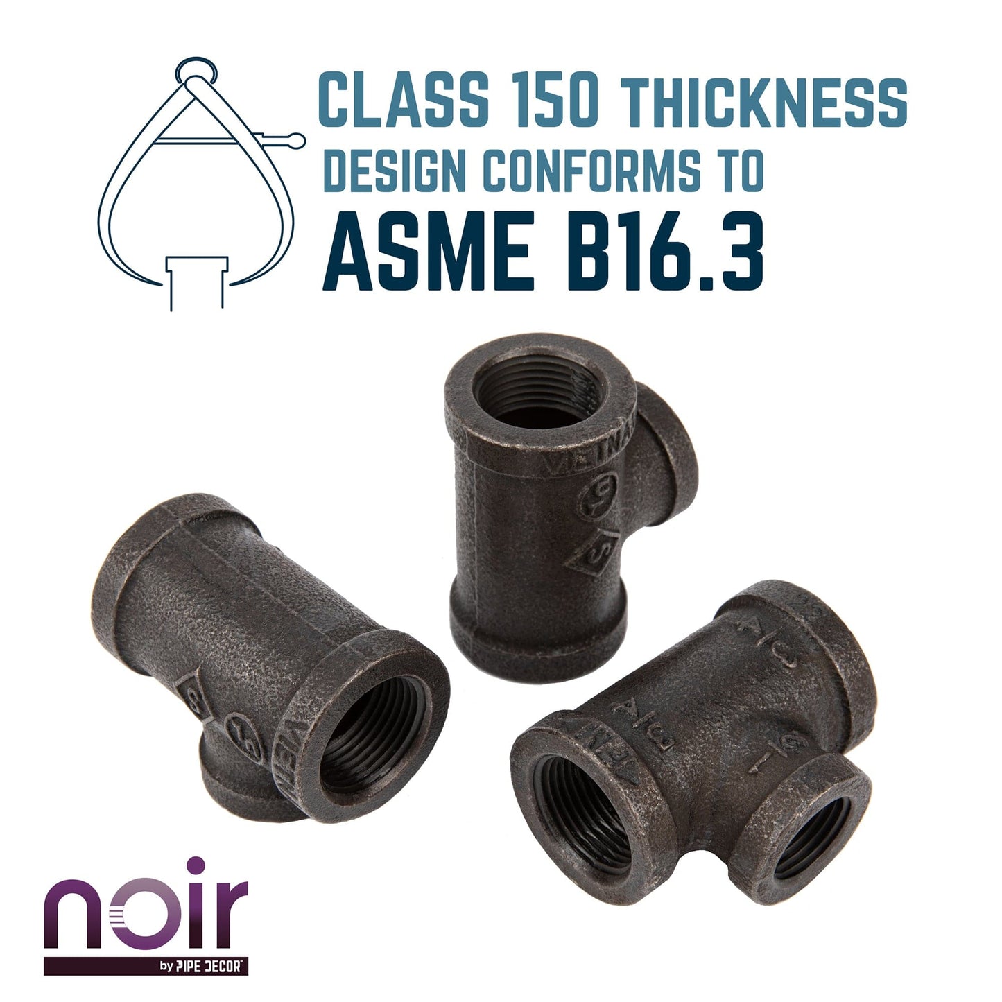 3/4 in. x 3/4 in. x 1/2 in. Prefinished Matte Black Reducing Tee PIPE DECOR