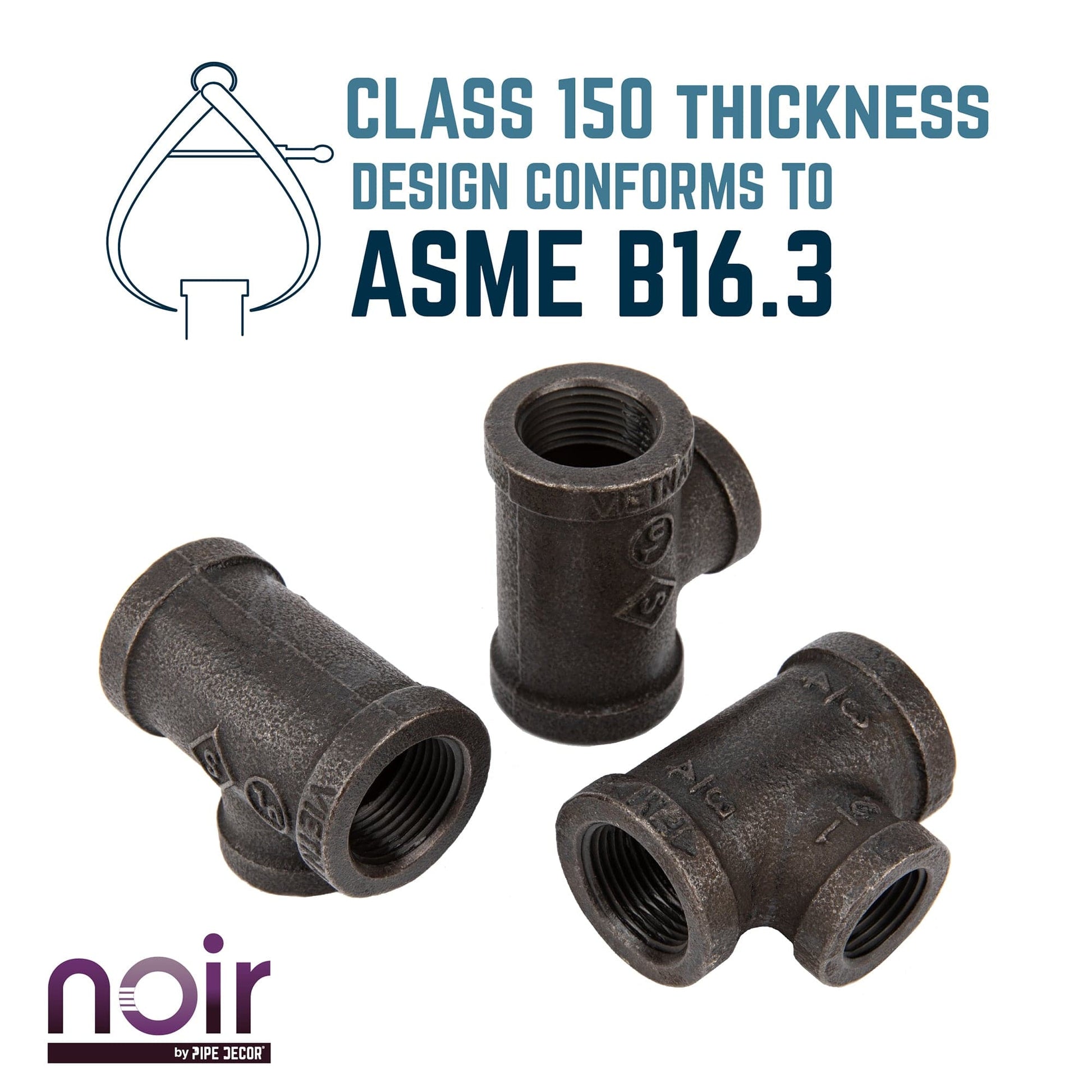 3/4 in. x 3/4 in. x 1/2 in. Prefinished Matte Black Reducing Tee PIPE DECOR