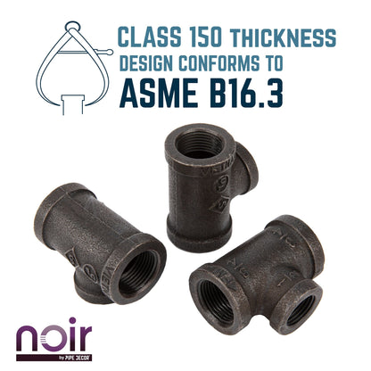 3/4 in. x 3/4 in. x 1/2 in. Prefinished Matte Black Reducing Tee PIPE DECOR