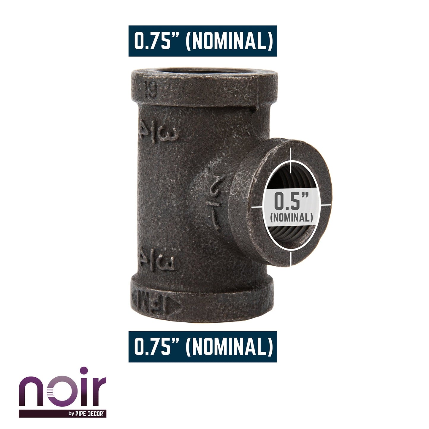 3/4 in. x 3/4 in. x 1/2 in. Prefinished Matte Black Reducing Tee PIPE DECOR