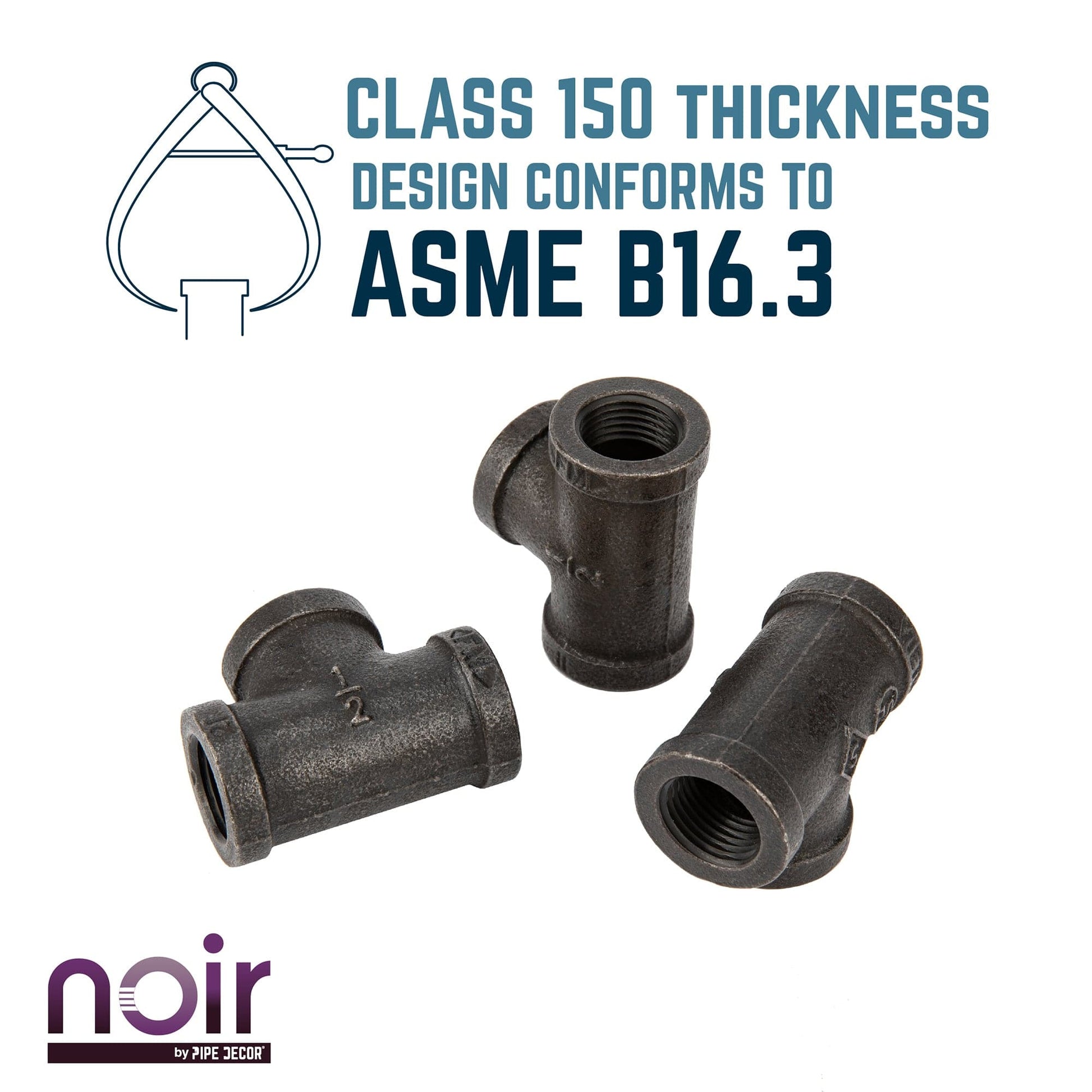 1/2 in.  Prefinished Matte Black Tee PIPE DECOR