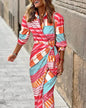 European And American Style Cardigan Lace-up Striped Printed Dress Grayceful LLC
