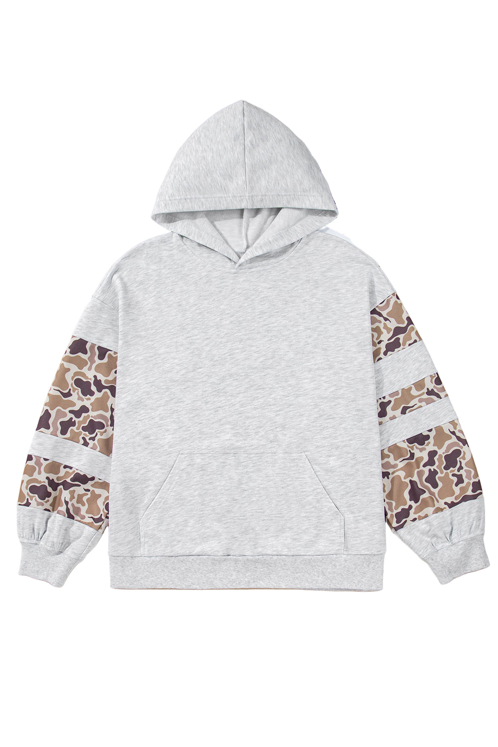 Light Grey Camouflage Patchwork Asymmetric Sleeve Plus Size Hoodie Garden Naked Curves