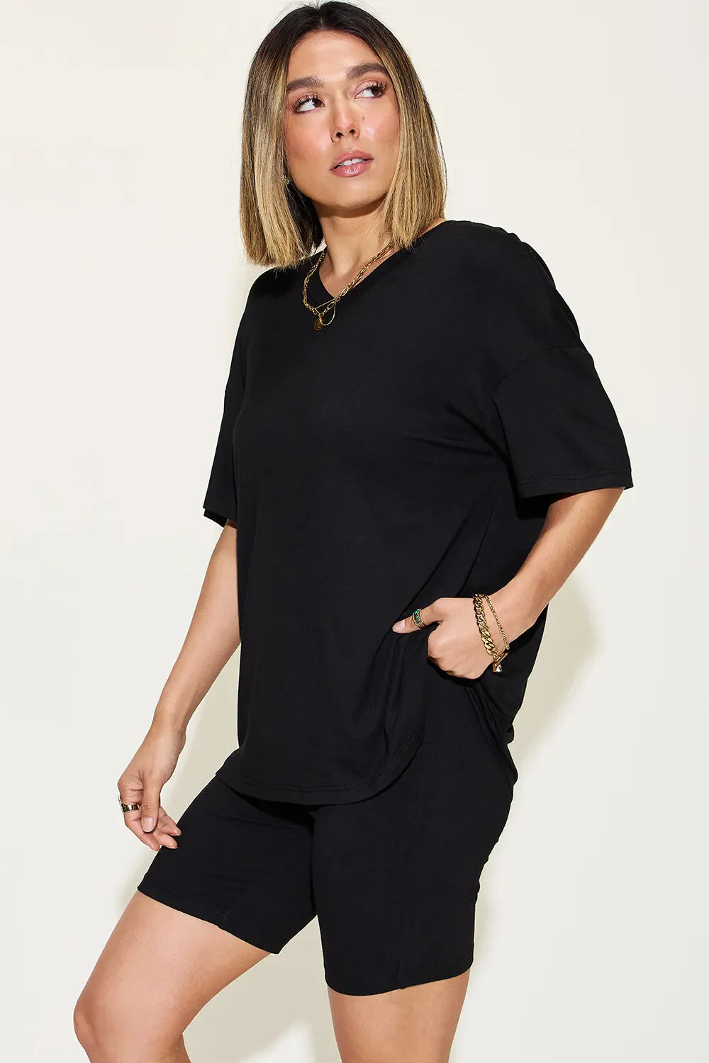 Basic Bae Full Size V-Neck Drop Shoulder T-Shirt and Shorts Set New Era Fashion LLc